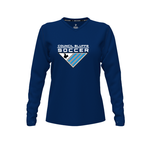 [FTLVCFNV-FYXS-LOGO1] Comfort T-Shirt (Female Youth XS, Navy, V Neck, Logo 1, Long Sleeve)
