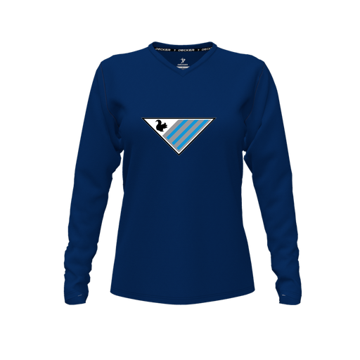 [FTLVCFNV-FYXS-LOGO2] Decker Comfort T-Shirt (Female Youth XS, Navy, V Neck, Logo 2, Long Sleeve)
