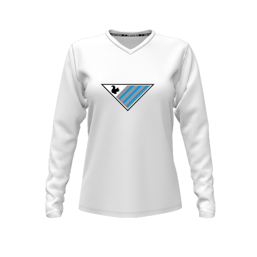 [CUS-DFW-TEES-PER-VNK-LSL-WHT-FYXS-LOGO2] Performance T-Shirt (Female Youth XS, White, V Neck, Logo 2, Long Sleeve)