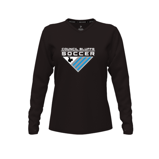 [CUS-DFW-TEES-PER-VNK-LSL-BLK-FYXS-LOGO1] Performance T-Shirt (Female Youth XS, Black, V Neck, Logo 1, Long Sleeve)