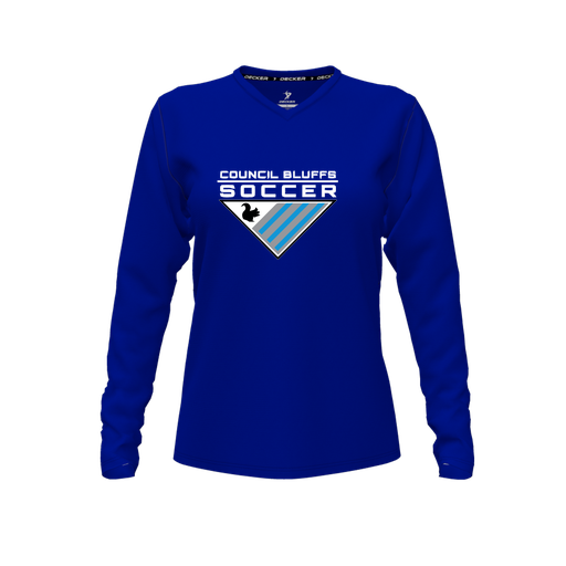 [FTLVPTRY-FYXS-LOGO1] Decker Performance T-Shirt (Female Youth XS, Royal, V Neck, Logo 1, Long Sleeve)