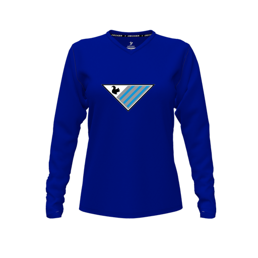 [FTLVPTRY-FYXS-LOGO2] Decker Performance T-Shirt (Female Youth XS, Royal, V Neck, Logo 2, Long Sleeve)