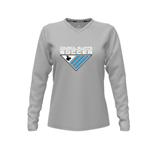 [CUS-DFW-TEES-PER-VNK-LSL-GRY-FYXS-LOGO1] Performance T-Shirt (Female Youth XS, Gray, V Neck, Logo 1, Long Sleeve)
