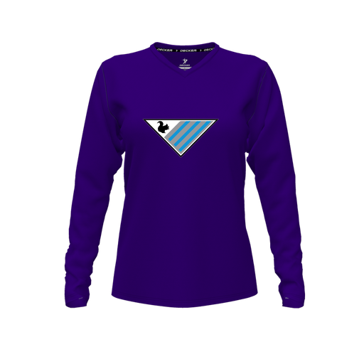 [FTLVPTPP-FYXS-LOGO2] Decker Performance T-Shirt (Female Youth XS, Purple, V Neck, Logo 2, Long Sleeve)